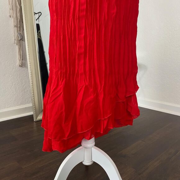 Romantic Goth Whimsigoth Asymmetric Frilly Red Layered Midi Skirt One Size - Picture 2 of 5